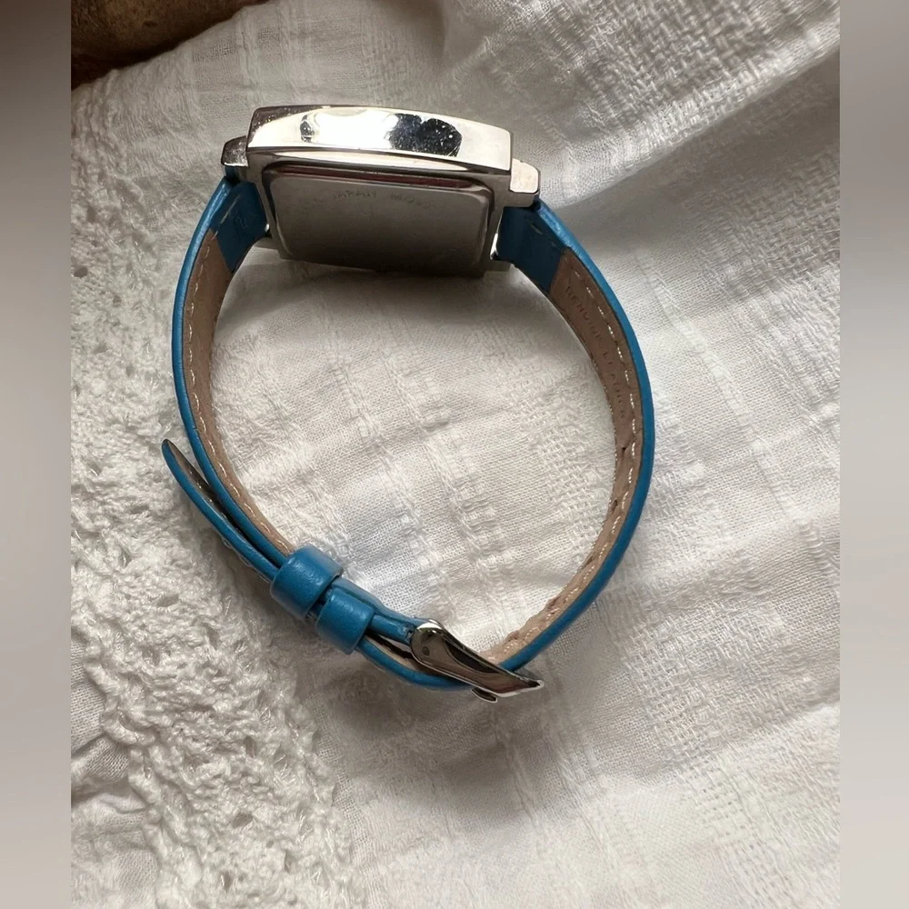 EUC Spanish Numbers Square Watch with Turquoise Leather Wristband RARE - Picture 7 of 7